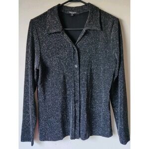 Karen Kane Women's Black Long-sleeve Button Down Blouse Sparkly Size Small